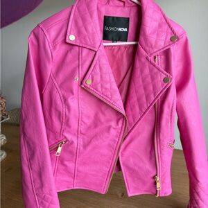Fashion Nova Hot Pink Quilted Leather Jacket